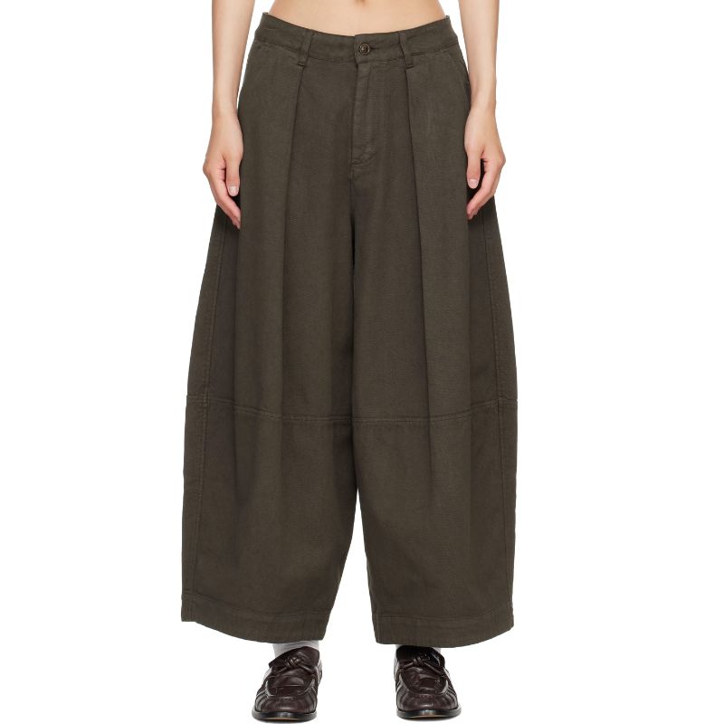 brown barrel leg trousers