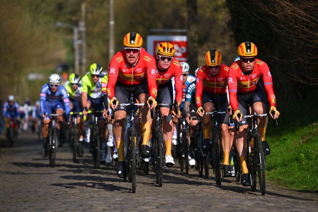 DOUR BELGIUM FEBRUARY 27 LR Erik Nordsaeter Resell of Norway and Rasmus Tiller of Norway and Team UnoX Mobility competes during the 56th Le Samyn 2024 a 2043km one day race from Quaregnon to Dour on February 27 2024 in Dour Belgium Photo by Luc ClaessenGetty Images