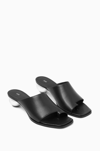 Sculptural Heel Leather Mules