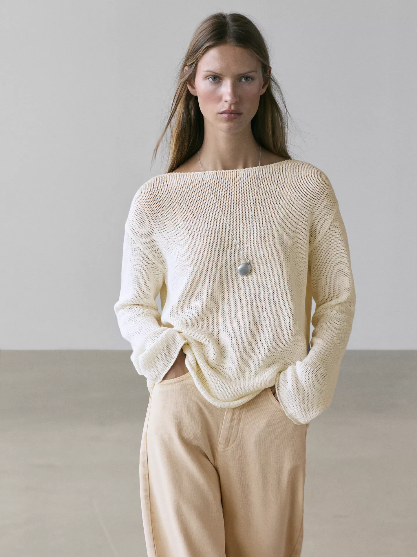 Massimo Dutti, Cotton Blend Cutwork Sweater