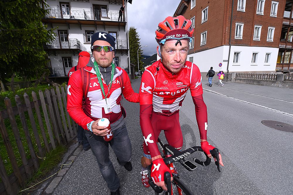 Sergei Chernetckii at the finish of the final stage at Tour de Suisse