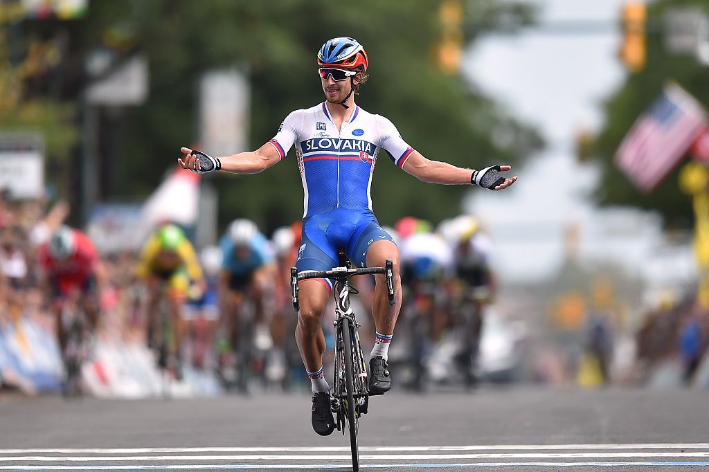 Cycling: Road World Championships 2015 / Men Elite
Arrival/ SAGAN Peter (SVK) Celebration Joie Vreugde
Richmond - Richmond (261,4Km)/
Hommes Mannen / WC Championat du Monde Route / Wereldkampioenschap Weg /&Acirc;&copy;Tim De Waele
