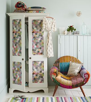cottage wardrobe with chair and cushions