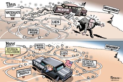 Political cartoon U.S. Trump Richard Nixon Russia collusion impeachment