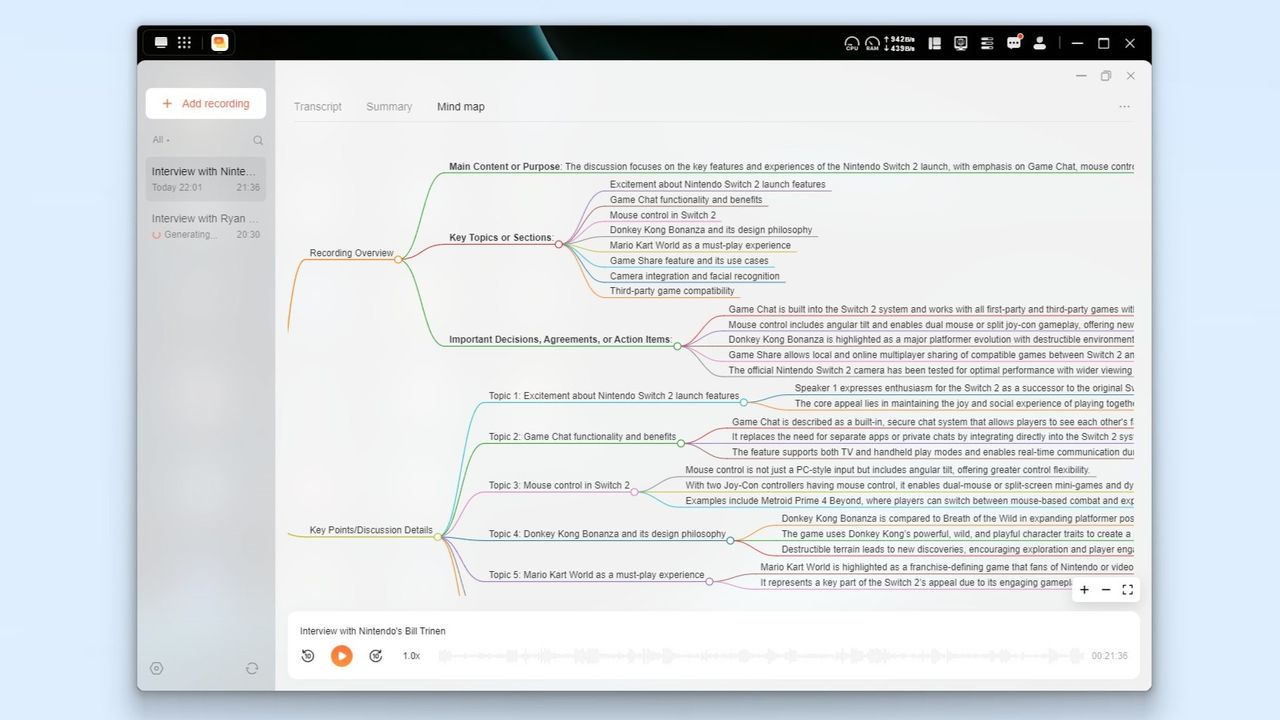 A screenshot showing a mind map made by the Voice Memos app on the Ugreen iDX6011 Pro