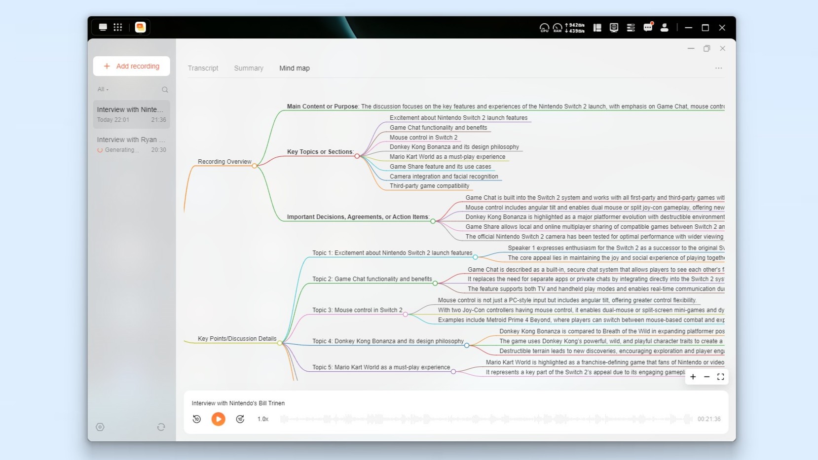 A screenshot showing a mind map made by the Voice Memos app on the Ugreen iDX6011 Pro