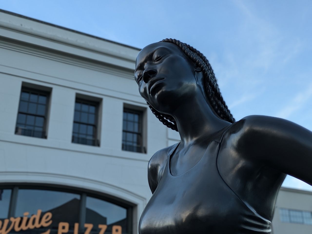 portrait of a statue of a woman athlete shot by a pixel 8a