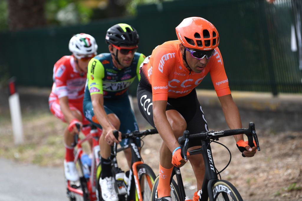 VILLAFRANCA TIRRENA ITALY OCTOBER 06 Simon Pellaud of Switzerland and Team Androni Giocattoli Sidermec Marco Frapporti of Italy and Team Vini Zabu KTM Kamil Gradek of Poland and CCC Team during the 103rd Giro dItalia 2020 Stage 4 a 140km stage from Catania to Villafranca Tirrena girodiitalia Giro on October 06 2020 in Villafranca Tirrena Italy Photo by Tim de WaeleGetty Images