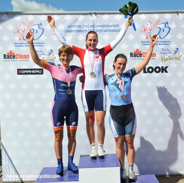 Women's podium (L-R): Anne Samplonius (Vera Bradley Foundation), Julie Beveridge (Equipe Vienne Futuroscope) and Tara Whitten (Specialized Mazda Samson G Conseil).