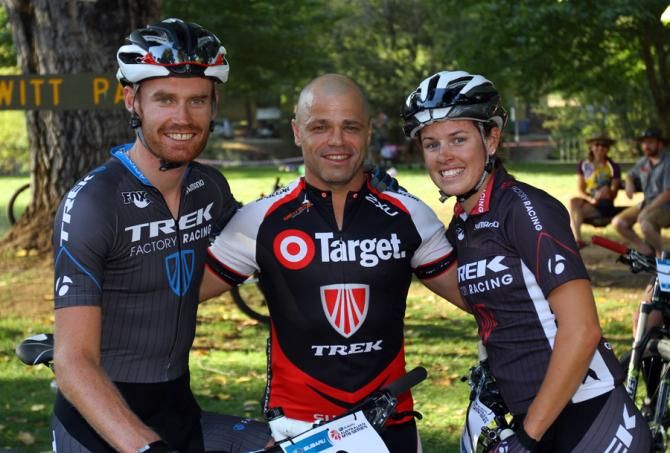 Dan McConnell and Bec Henderson with Target Trek Manager Richard Peil