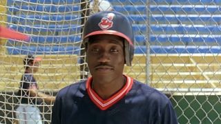 Willie Mays Hayes (Wesley Snipes) standing after a bad pitch in Major League