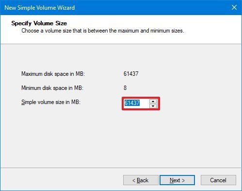 Set partition size on Windows 10