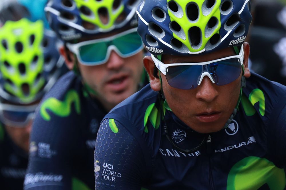 Nairo Quintana rides with his teammates during the 237.5 km fouth stage of the Tour de France