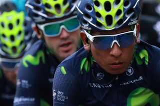 Nairo Quintana rides with his teammates during the 237.5 km fouth stage of the Tour de France