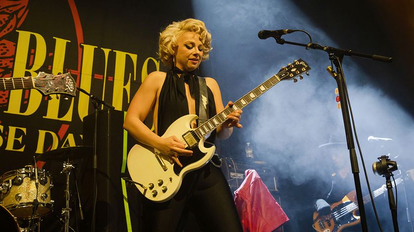 American singer and guitarist Samantha Fish performs live on stage during a concert at the Hole 44 on March 30, 2023 in Berlin, Germany
