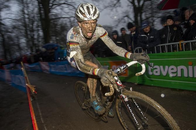 Philipp Walsleben goes flat out through the mud