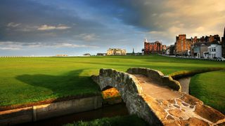 A view of the swilican Bridge on the 18th hole at the St Andrews Old Course