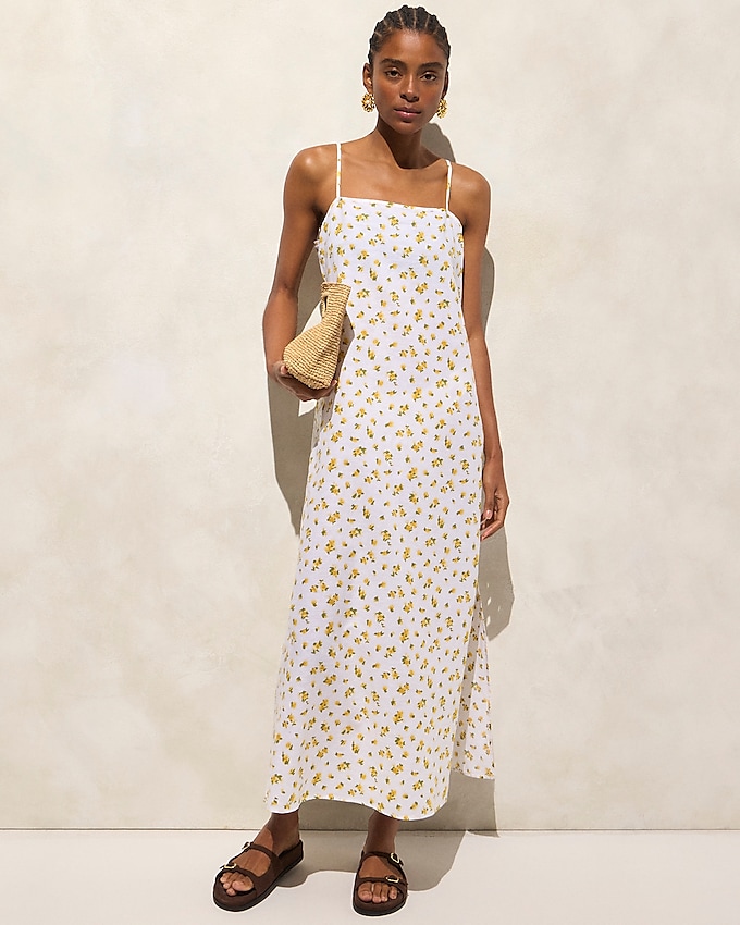 Linen-Cotton Blend Tie-Back Midi Dress
