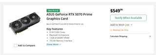 Asus RTX 5070 Prime graphics card on B&H Photo