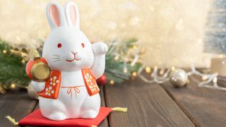 Chinese New Year 2023: Symbol of the Chinese New Year of the rabbit. New Years card of 2023. Happy New Year Chinese Rabbit 2023.