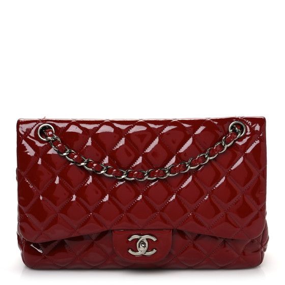 Chanel Patent Quilted Jumbo Double Flap Red