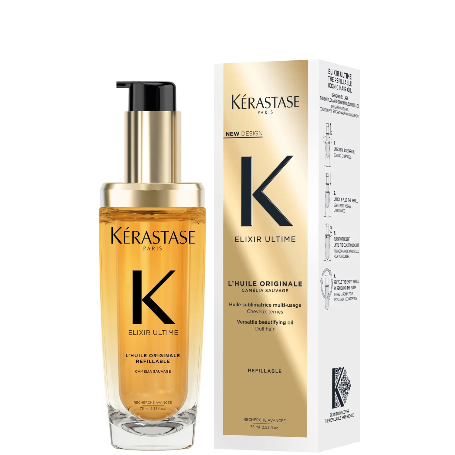 K&amp;eacute;rastase Elixir Ultime Hair Oil L'huile Originale Refillable, for All Hair Types With Argan Oil &amp;amp; Heat Protection 75ml
