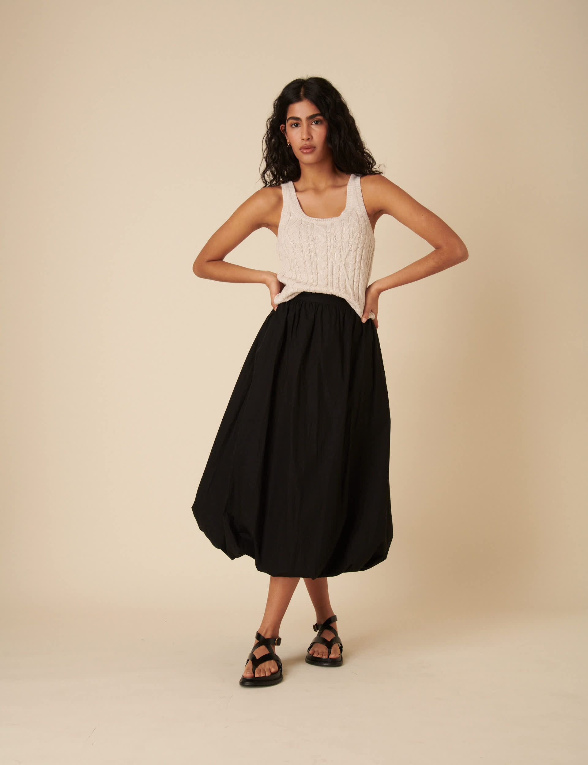 Pure Cotton Bubble Hem Midi Circle Skirt