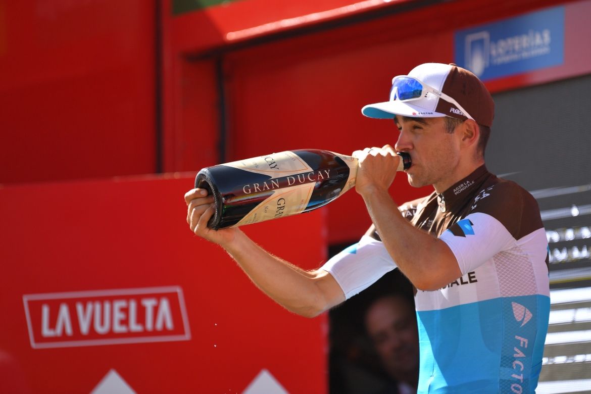 Thirsty work. Tony Gallopin won amid soaring temperatures in Pozo Alcon.