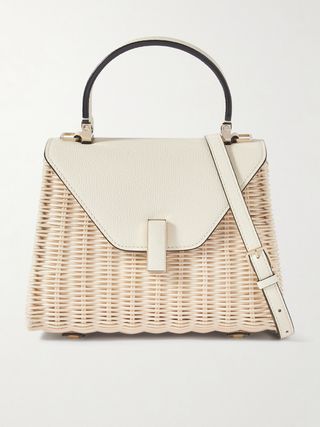 Iside Mini Leather-Trimmed Raffia Tote