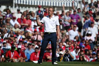 Luke Donald celebrates at the Ryder Cup