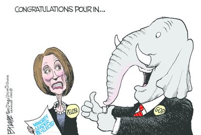 Political cartoon U.S. GOP congratulates Nancy Pelosi