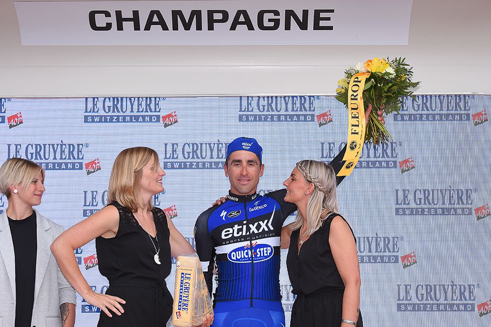 Maximiliano Richeze (Etixx-QuickStep) on the stage 4 podium at Tour de Suisse