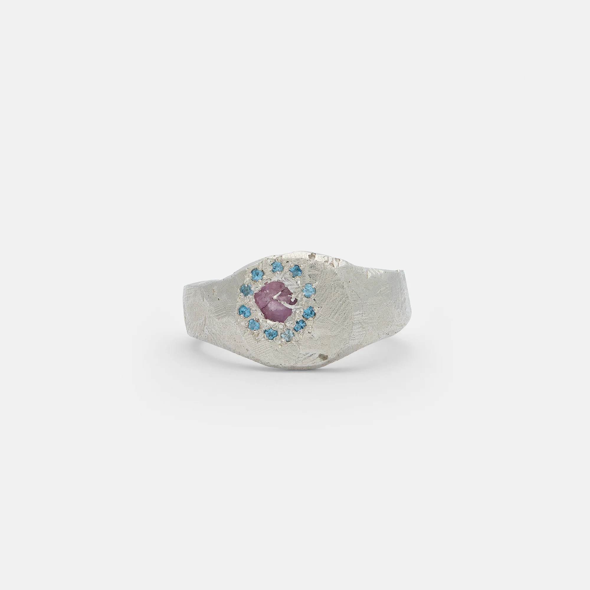 The Ouze, Sapphire &amp;amp; Aquamarine Round Halo Signet
