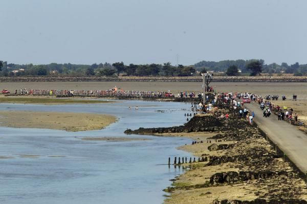 The peloton rides the Passage du Gois