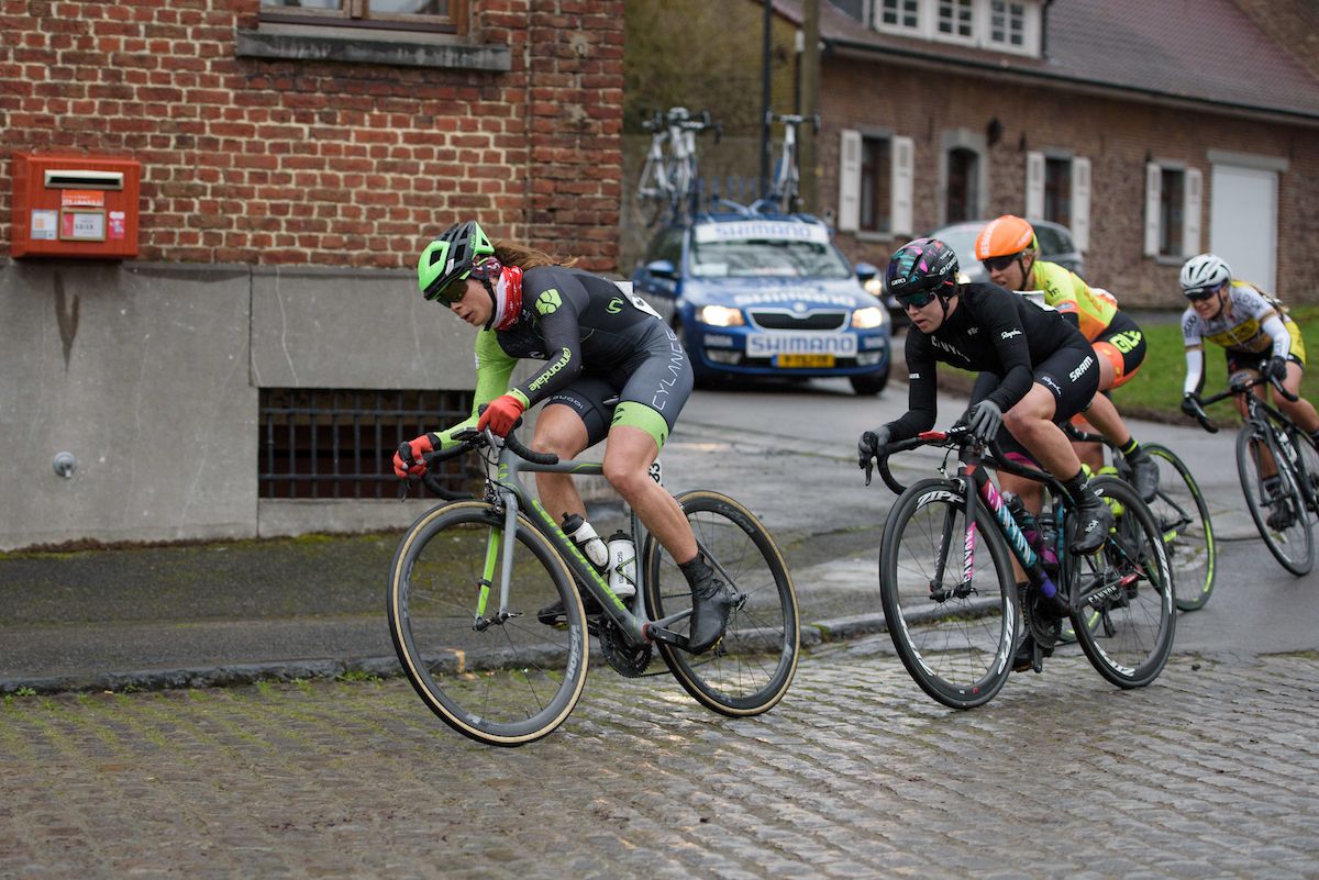 Sheyla Gutierrez (Cylance) on her way to victory at the 112.8 km Le Samyn des Dames