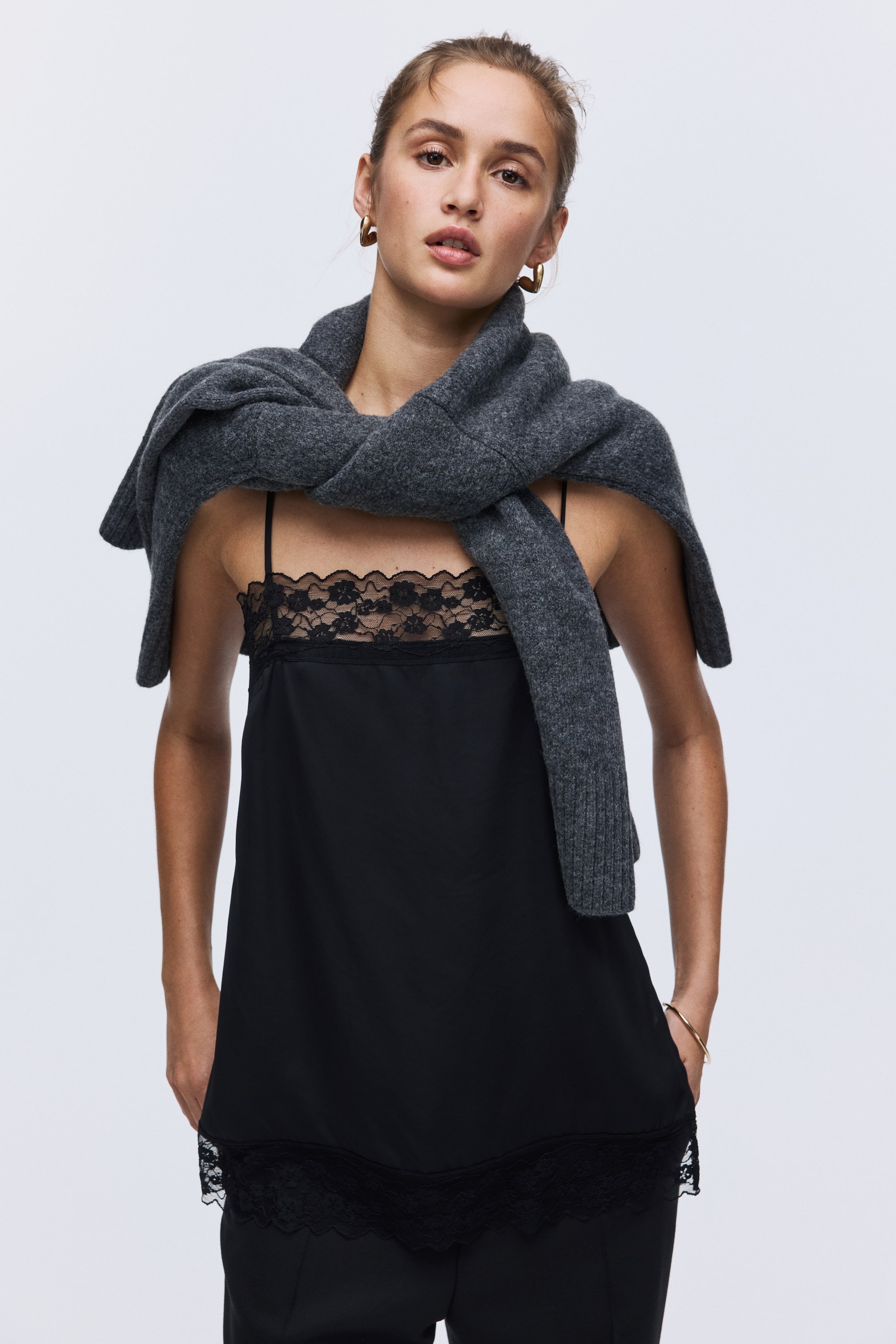 Lace-Trimmed Camisole Top - Black