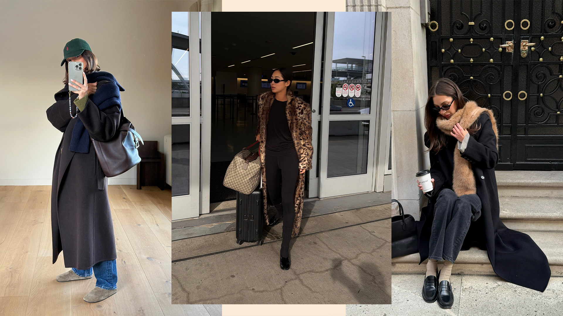 Collage of influencers wearing flat-shoe outfits.