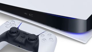 Close up of a PS5 console and Dualsense controller