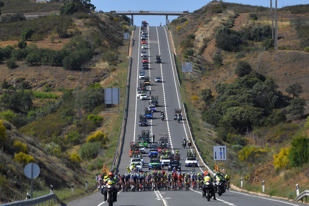 TAVIRA PORTUGAL MAY 07 The Peloton passing through Vila Real Santo Antnio during the 47th Volta Ao Algarve 2021 Stage 3 a 2031km stage from Faro to Tavira Landscape VoltAlgarve VAlgarve2021 on May 07 2021 in Tavira Portugal Photo by Luc ClaessenGetty Images