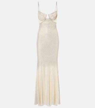 SELF-PORTRAIT, Bridal embellished mesh-trimmed gown