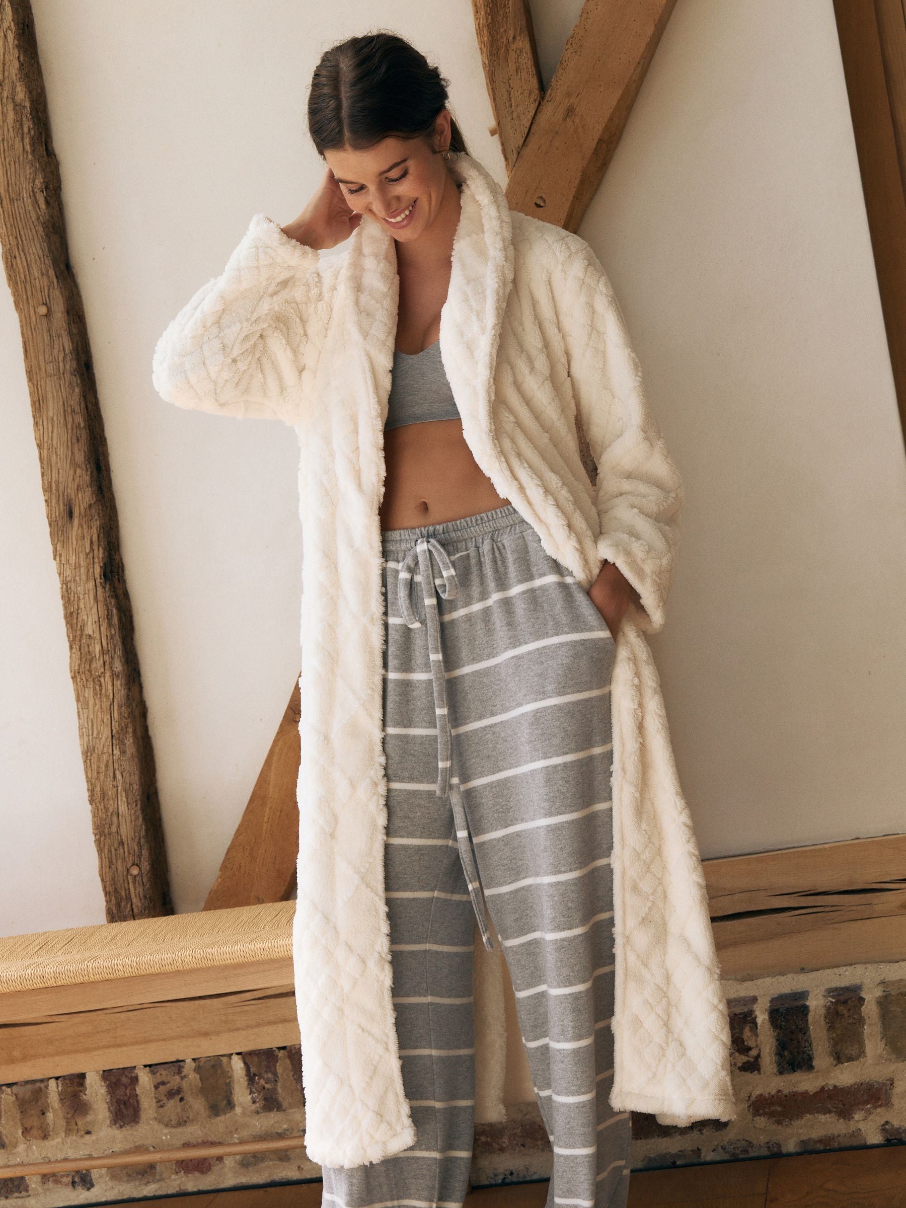 Cream Argyle Cosy Fleece Robe