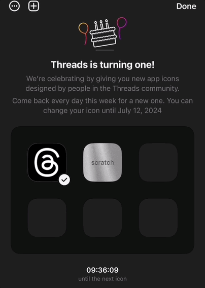 Abra nuevos íconos de la aplicación Threads en la aplicación.