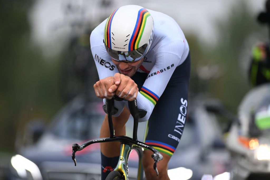 Time trial world champion Filippo Ganna (Ineos Grenadiers) races to victory on the final stage of the 2020 Giro d&#039;Italia