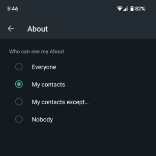 WhatsApp about privacy settings