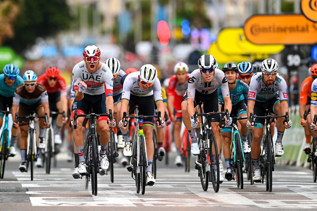 Tour de France 2020 107th Edition 1st stage Nice Nice 156 km 29082020 Alexander Kristoff NOR UAE Team Emirates Peter Sagan SVK Bora Hansgrohe Mads Pedersen DEN Trek Segafredo Giacomo Nizzolo ITA NTT Pro Cycling Cees Bol NED Team Sunweb photo POOL Vincent KalutPNBettiniPhoto2020