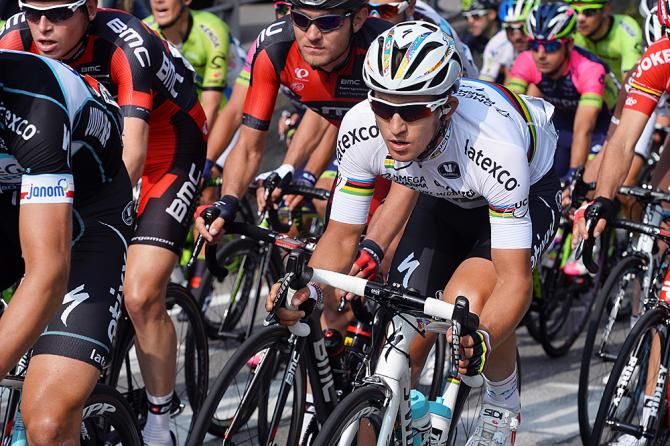 World champion Michal Kwiatkowski (Omega Pharma-QuickStep) sits in the field