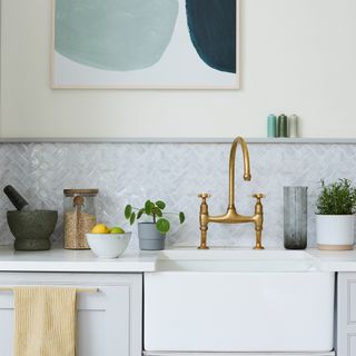 Kitchen with Belfast sink and brass tap