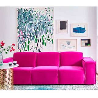 Bright pink Crawford Large Sofa In Designers Guild Varese Cassis Velvet Sofa in living room