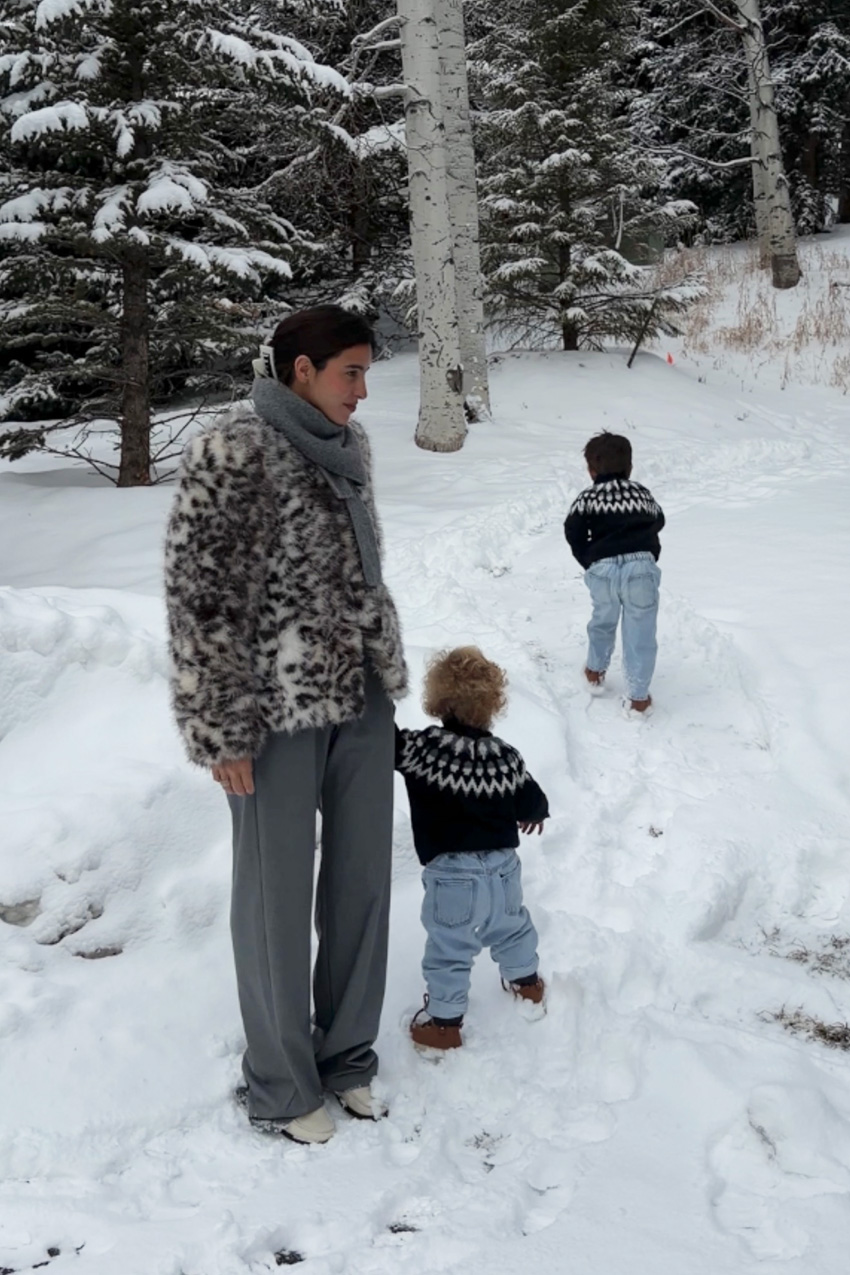 Bettina Looney wearing fur jacket trend in the snow