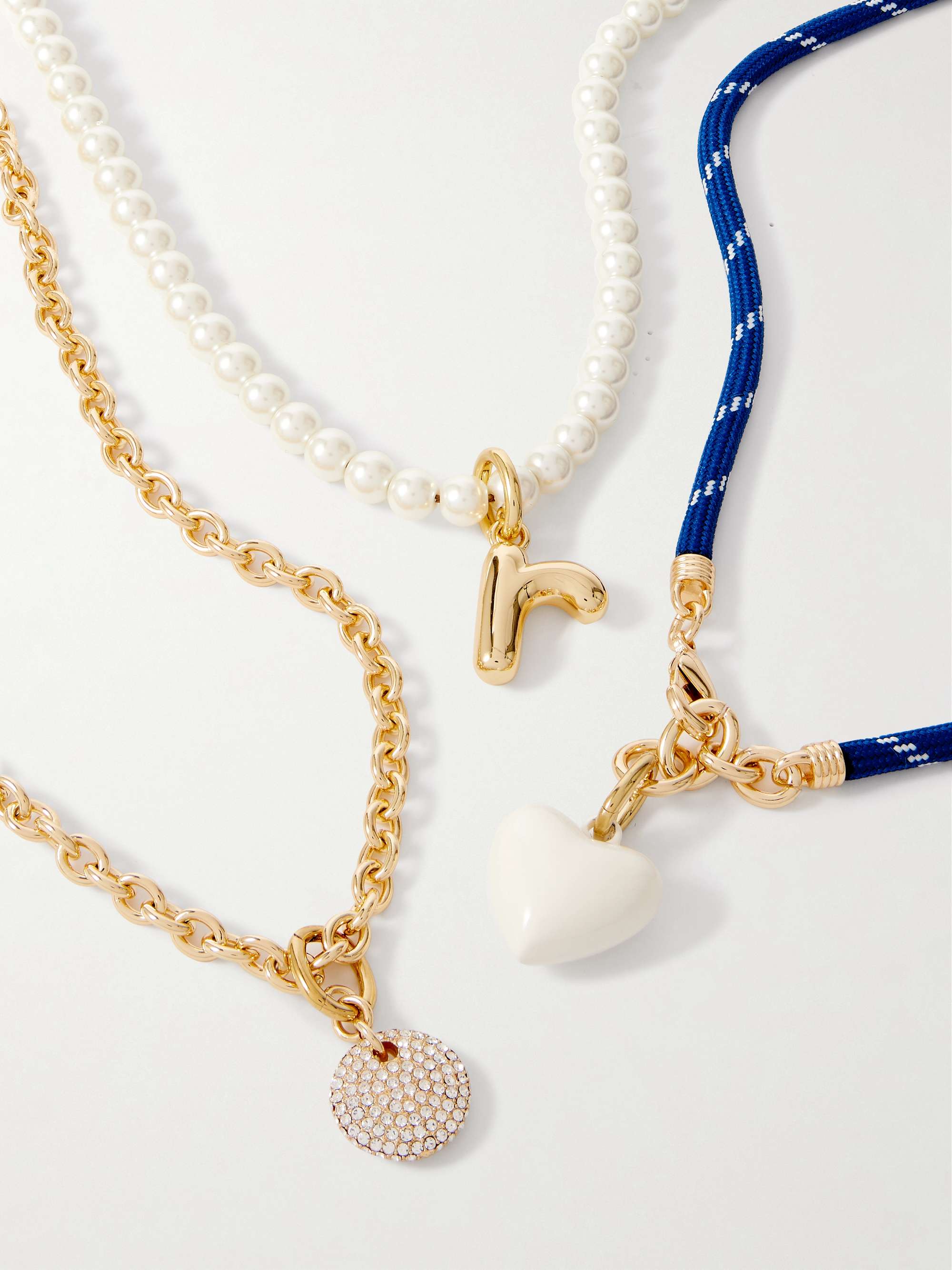 best layering necklaces Happy Heart Set of Three Gold-Tone, Cord, Faux Pearl, Crystal and Enamel Necklaces